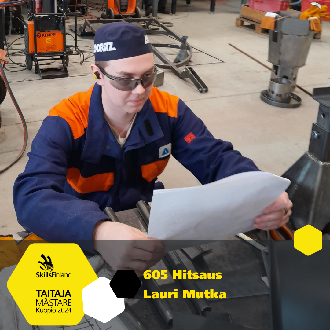 Lauri Mutka harjoittelee Taitaja2024-kisoihin lajissa hitsaus.